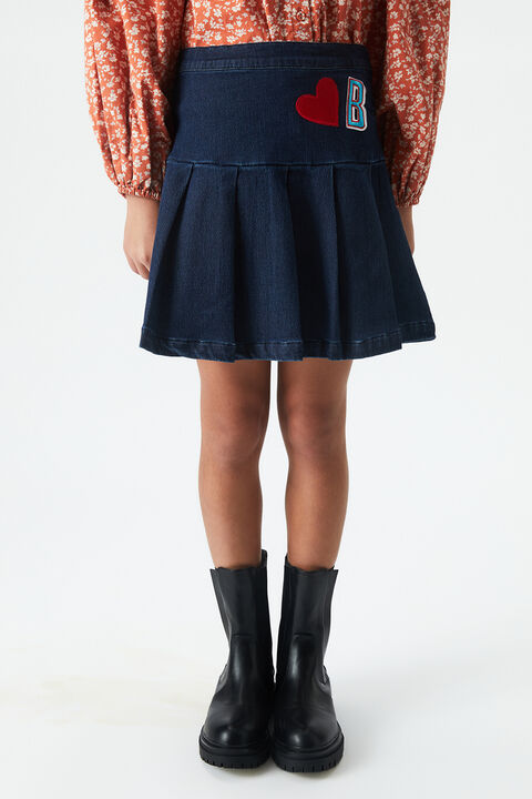 Girls KNIT DENIM PLEAT SKIRT in colour TRUE NAVY