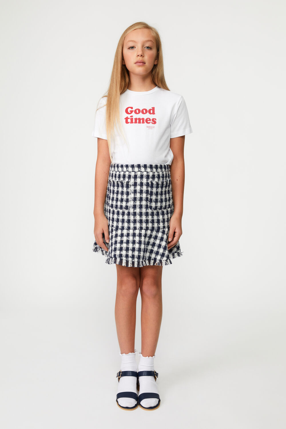 Girls CHECK BOUCLE SKIRT in colour DRESS BLUES