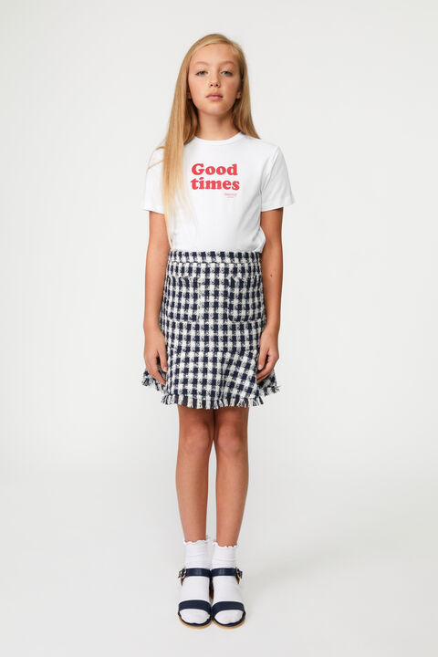 Girls CHECK BOUCLE SKIRT in colour DRESS BLUES