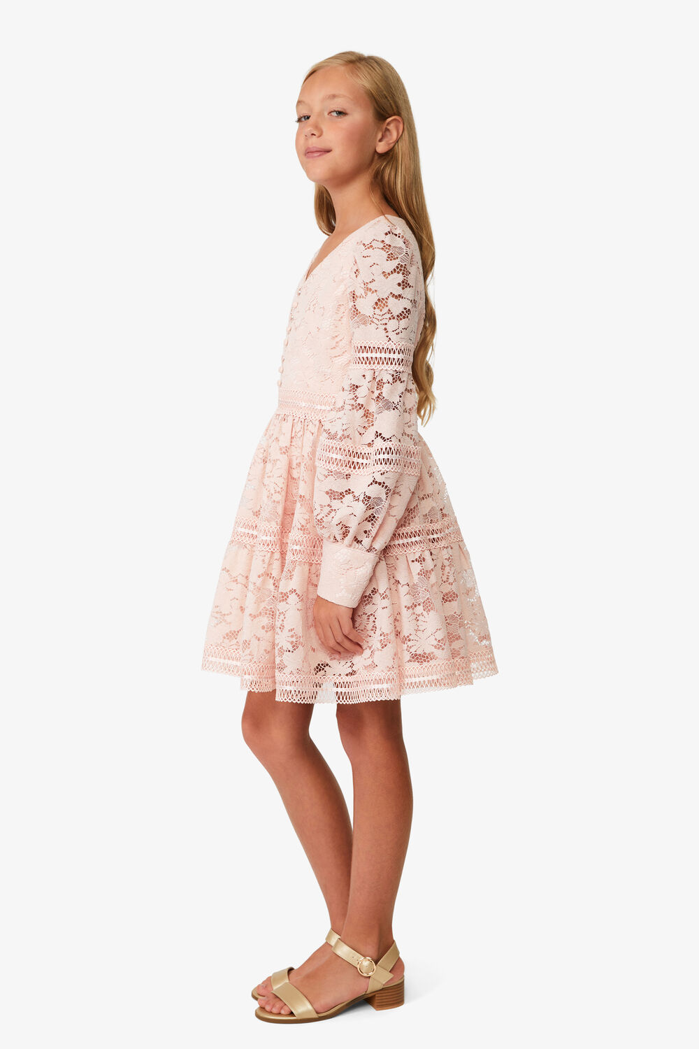 girls venice lace mini dress in soft pink in colour SOFT PINK