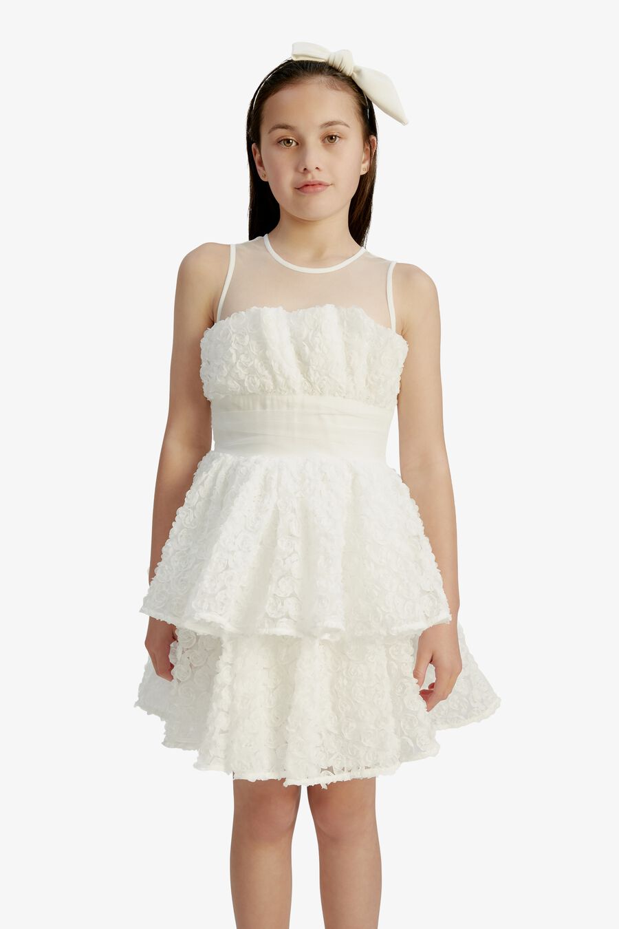 Girls Rosette Tulle Mini Dress
