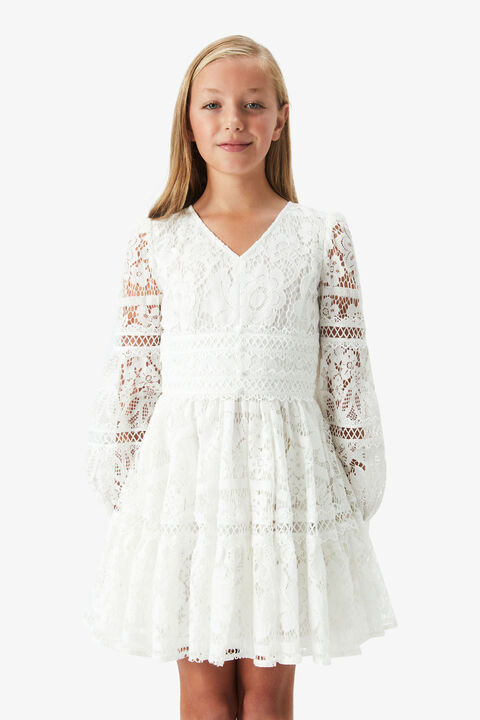GIRLS VENICE FLORAL LACE DRESS in colour CLOUD DANCER