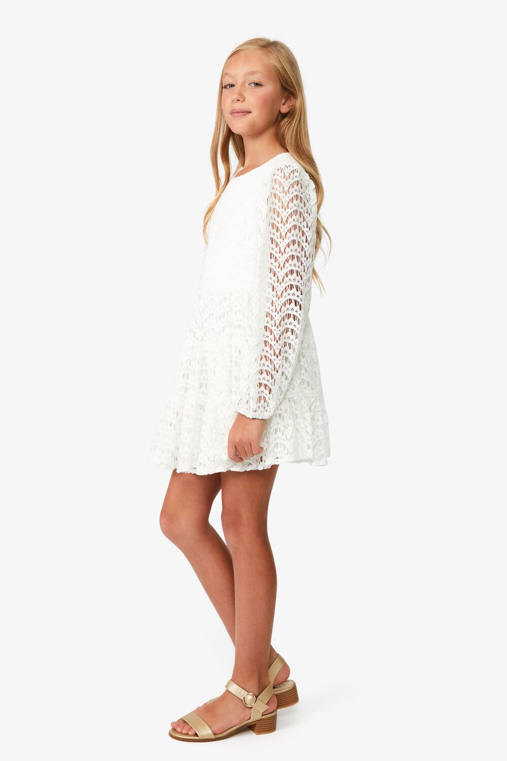 GIRLS ELLA LACE DRESS in colour CLOUD DANCER