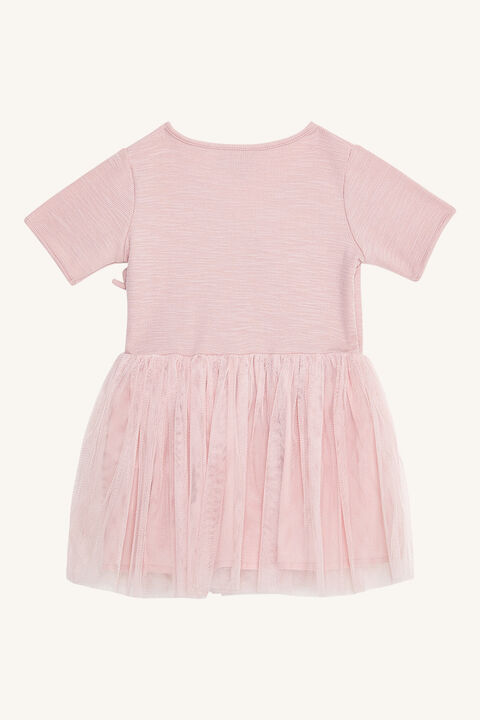 BABY GIRL WRAP BALLET DRESS in colour PALE DOGWOOD