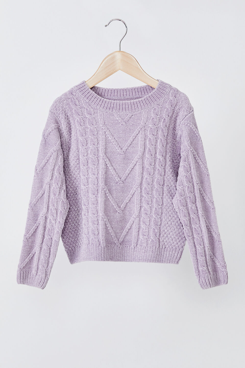 GIRLS STELLA CABLE KNIT SWEATER in colour LILAC CHIFFON