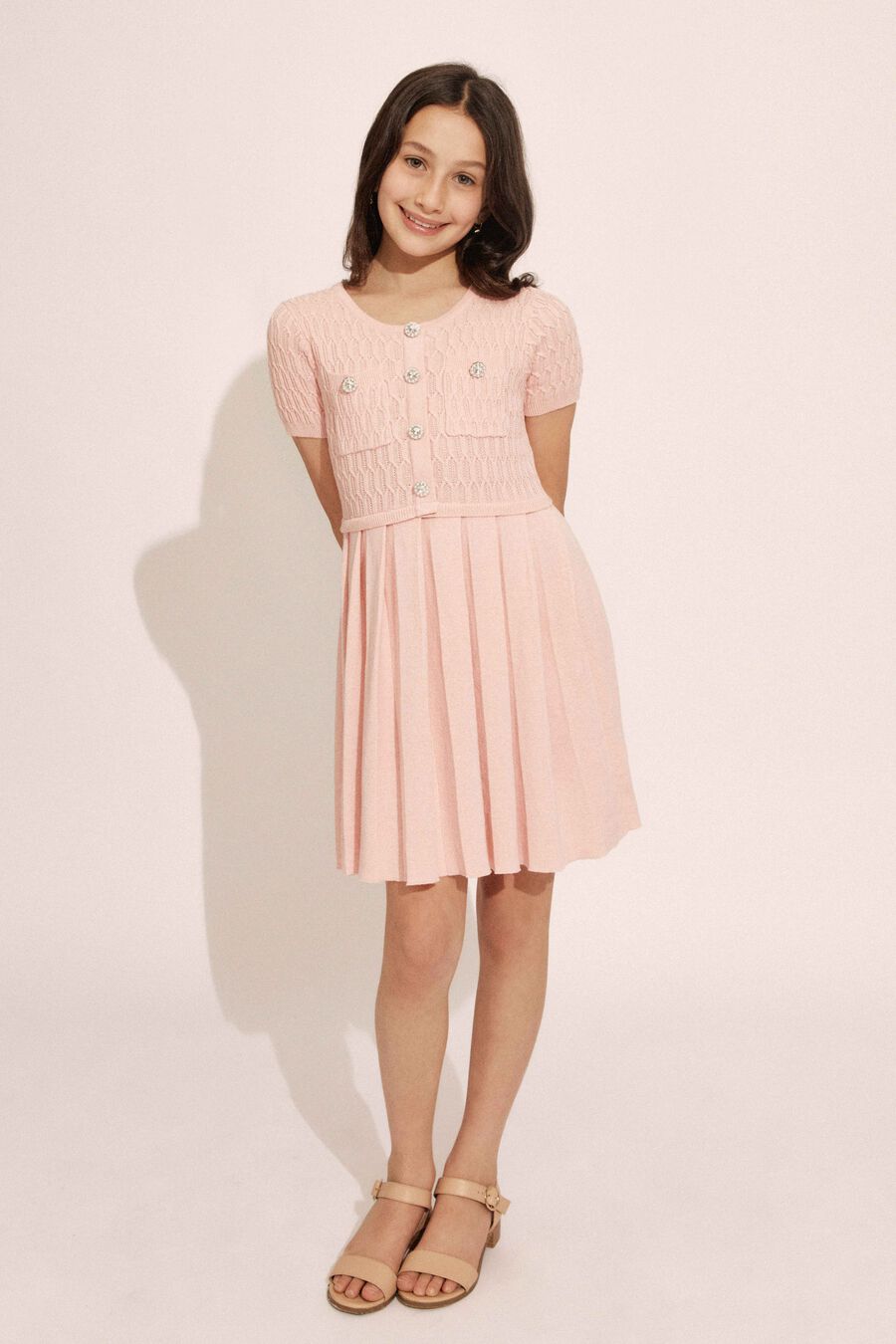 Girls Pleat Knit Mini Dress