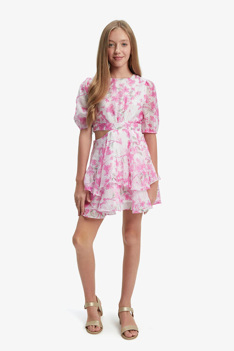 LUCIA BLOOMS MINI DRESS in colour BEETROOT PURPLE