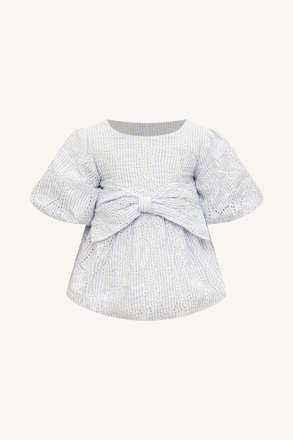 BABY GIRL RUE STRIPE BRODERIE GROW in colour BURNT OLIVE