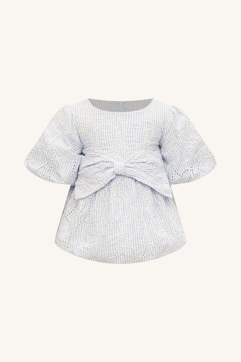 BABY GIRL RUE STRIPE BRODERIE GROW in colour BURNT OLIVE