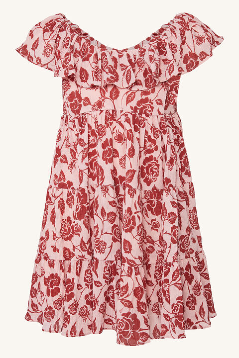 GIRLS MILLIE PLEATED FLORAL DRESS in colour RED PALM