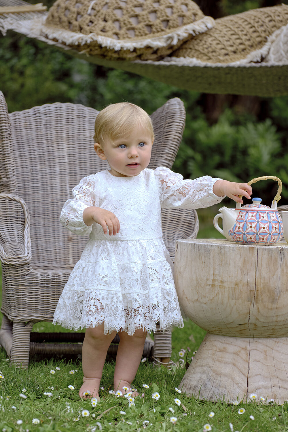 baby girl sienna tiered lace dress in ivory in colour SNOW WHITE