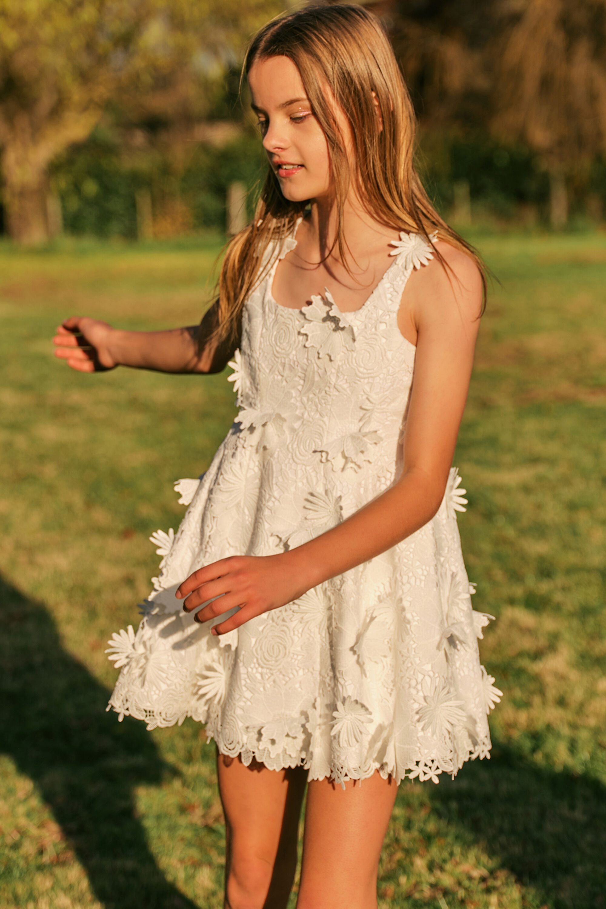 Girls Calypso Lace Dress In Orchid White Bardot Junior