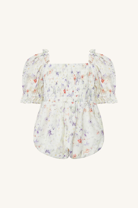 BABY GIRL SHIRRED SUMMER FLORAL GROW in colour YELLOW IRIS