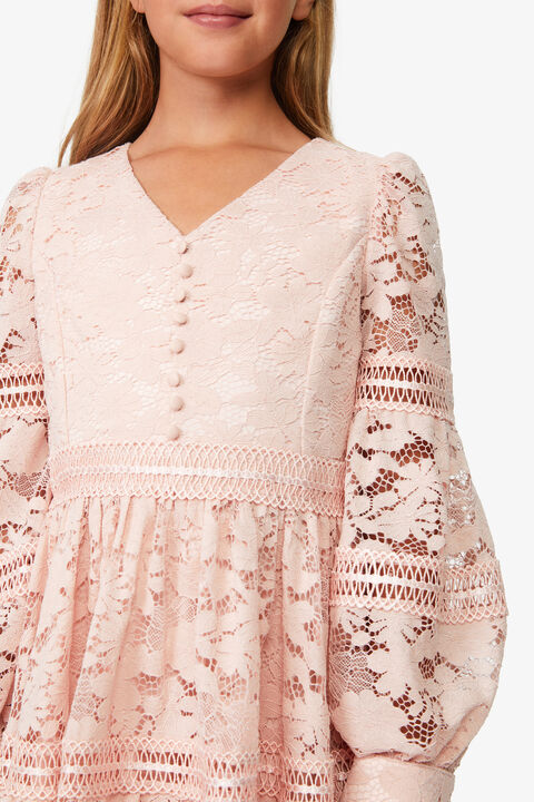 girls venice lace mini dress in soft pink in colour SOFT PINK