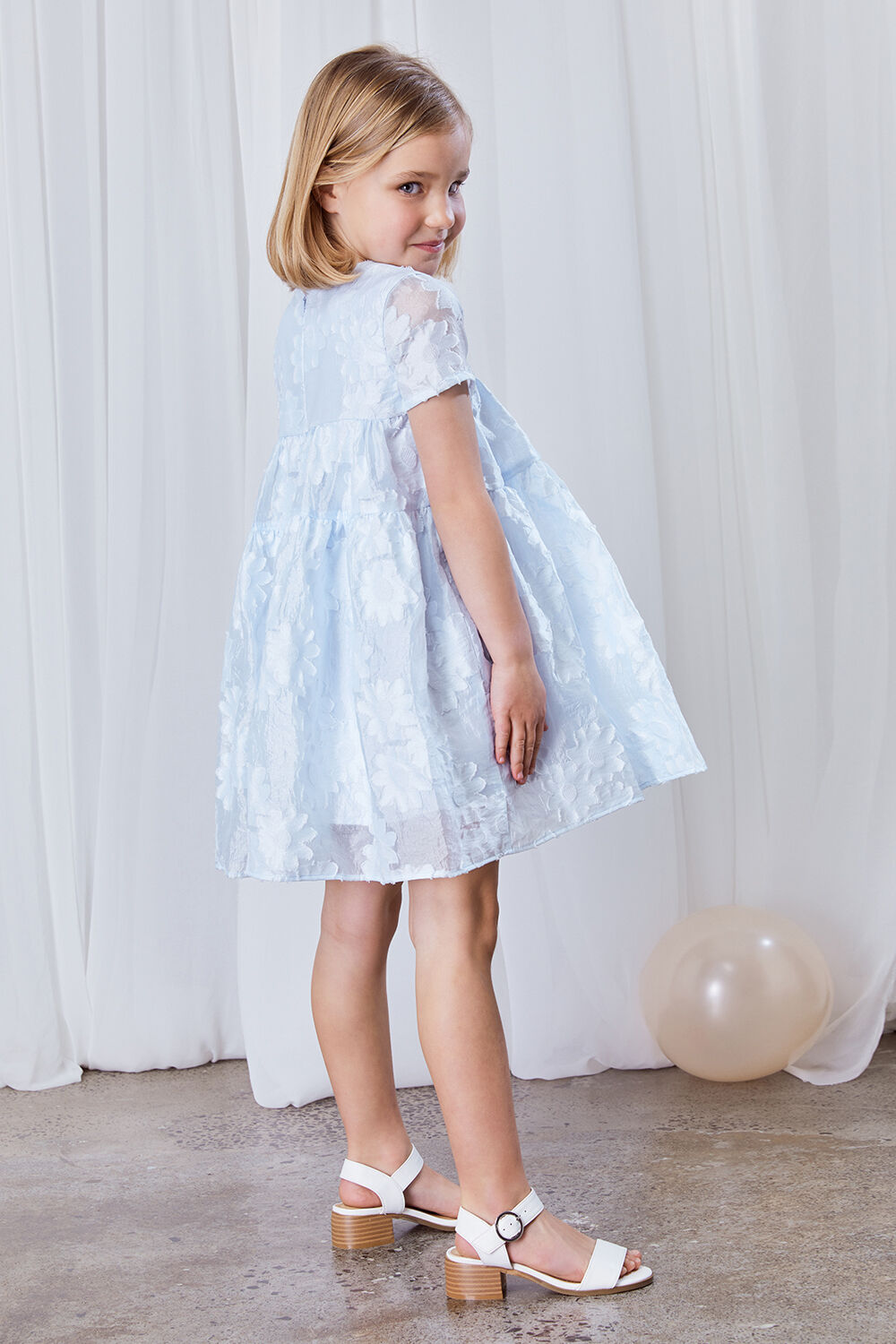 GIRLS ELLA TIERED DRESS in colour POWDER BLUE