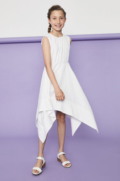 GIRLS MOLLY HANKY HEM DRESS in colour BRIGHT WHITE