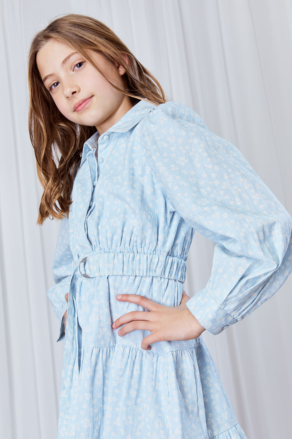 GIRLS DITSY MINI SHIRT DRESS in colour STAR WHITE