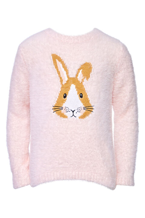 GIRLS FLUFFY BUNNY JUMPER in colour SOFT PINK
