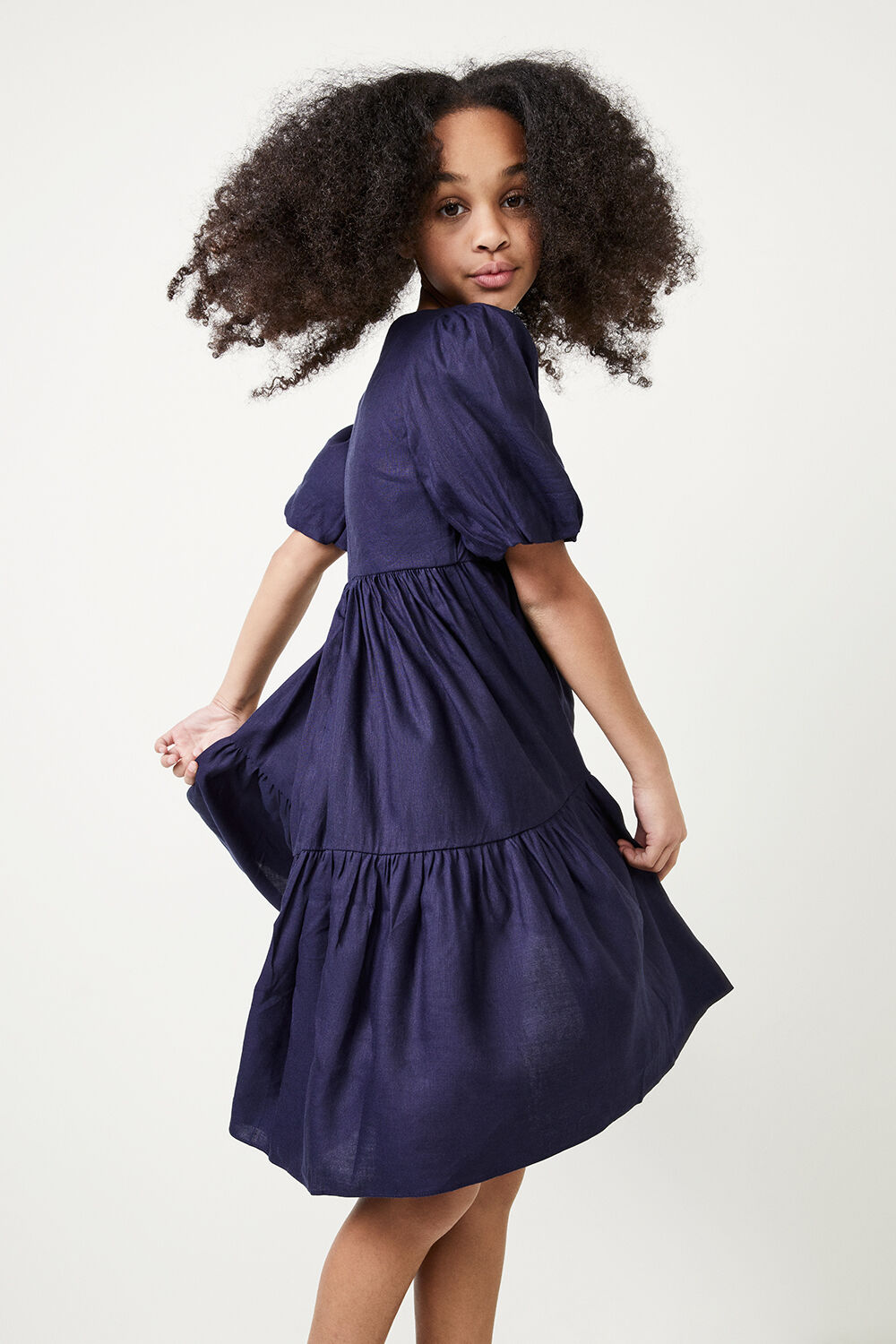 GIRLS TESSA TIERED DRESS in colour MARITIME BLUE