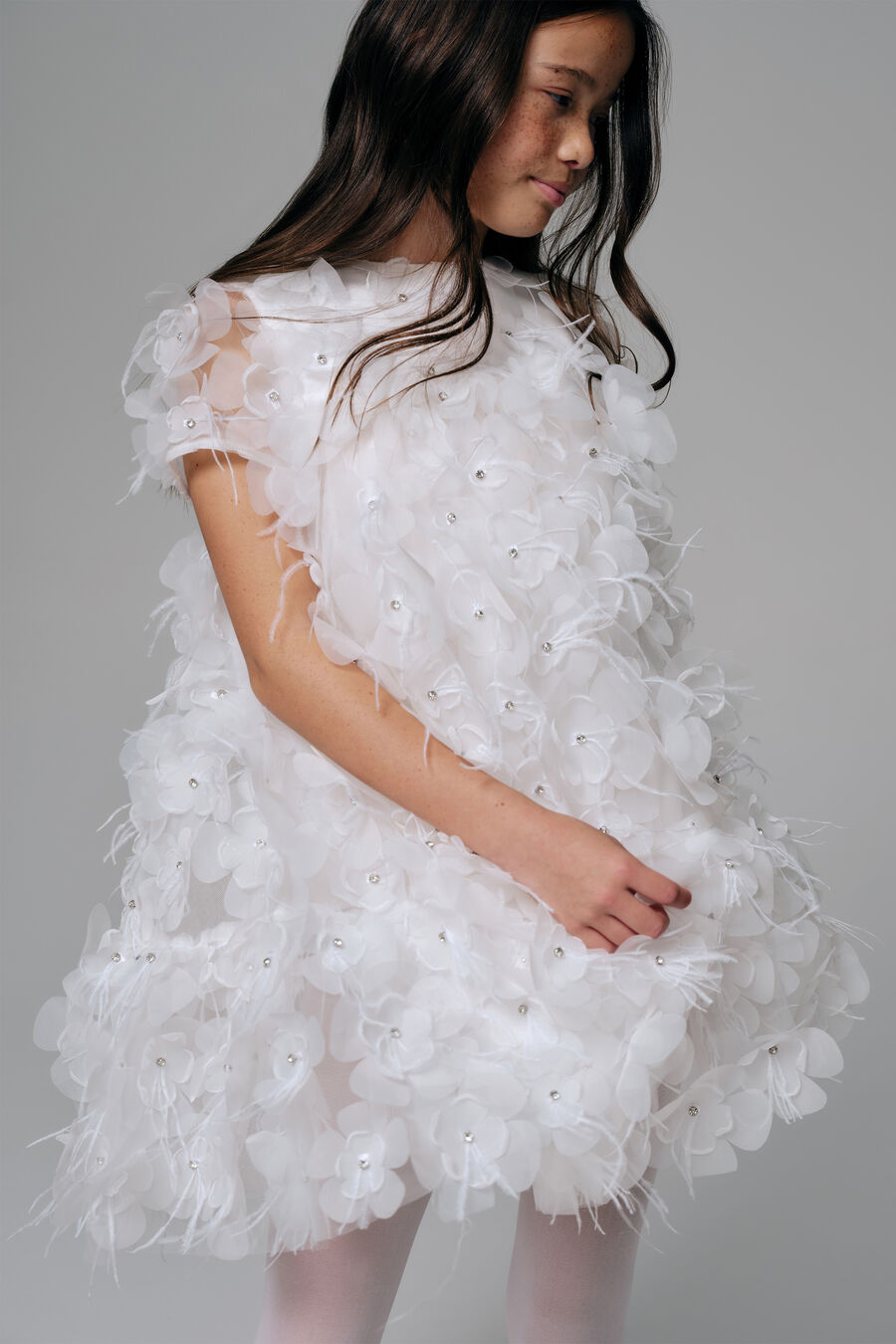 Girls Flower Diamante Tiered Dress