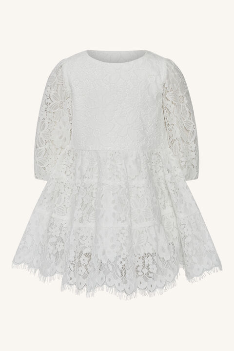 baby girl sienna tiered lace dress in ivory in colour SNOW WHITE