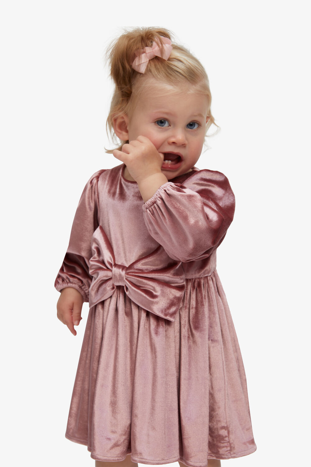 BABY GIRLS LINDSEY VELOUR MINI DRESS in colour MELLOW ROSE