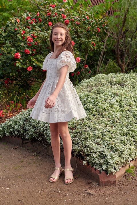 GIRLS IRIS MINI BRODERIE DRESS in colour CLOUD DANCER