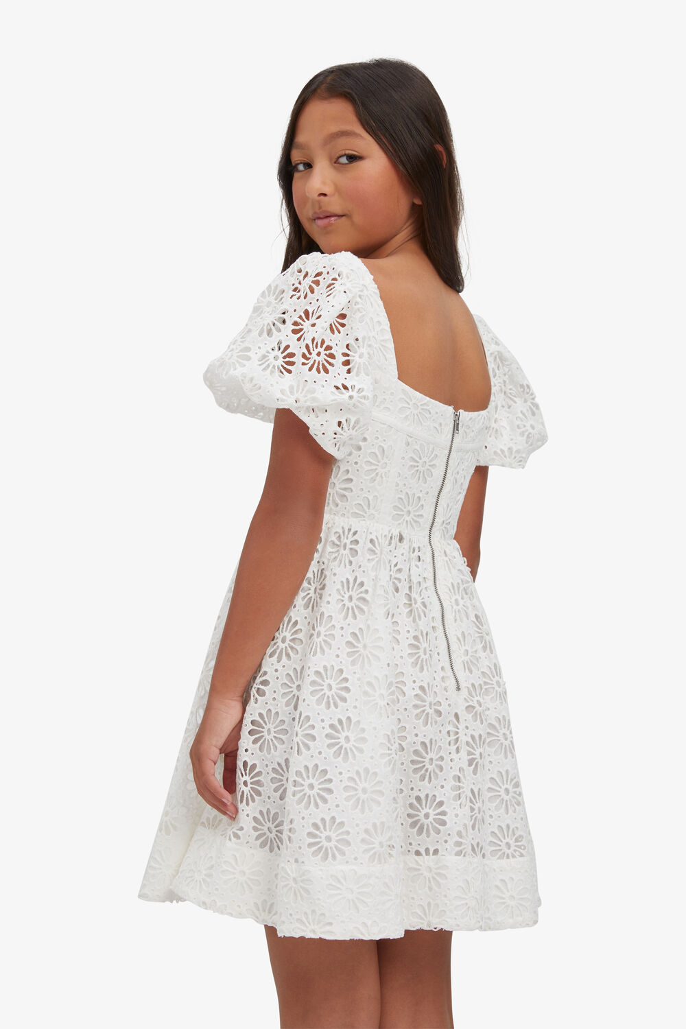 GIRLS IRIS MINI BRODERIE DRESS in colour CLOUD DANCER