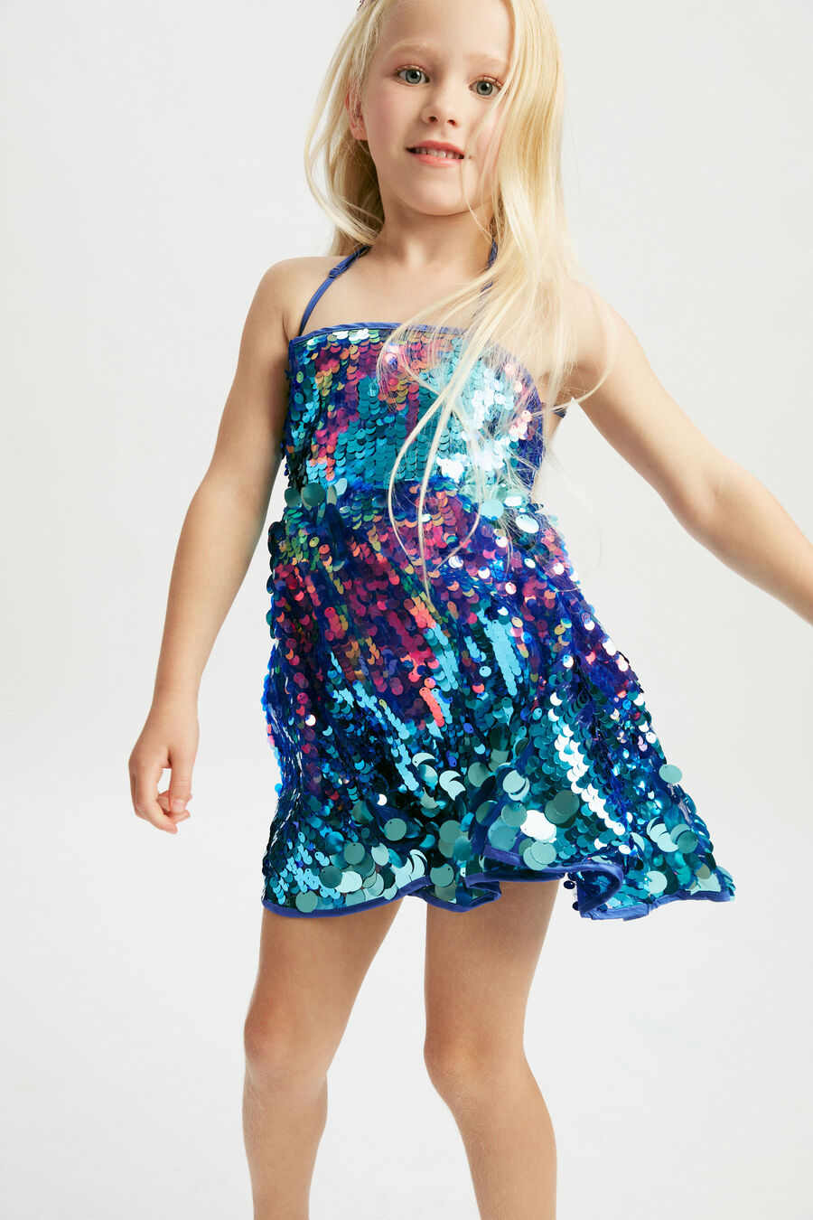 Girls Sequin Halter Dress