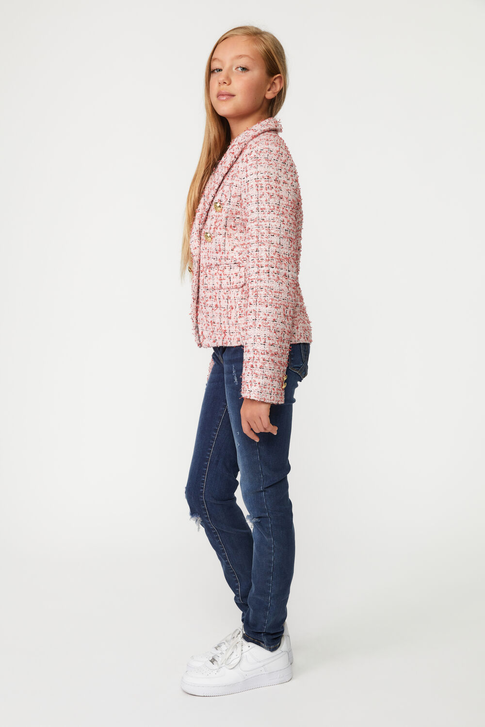 GIRLS ROMA BOUCLE BLAZER in colour CAVIAR