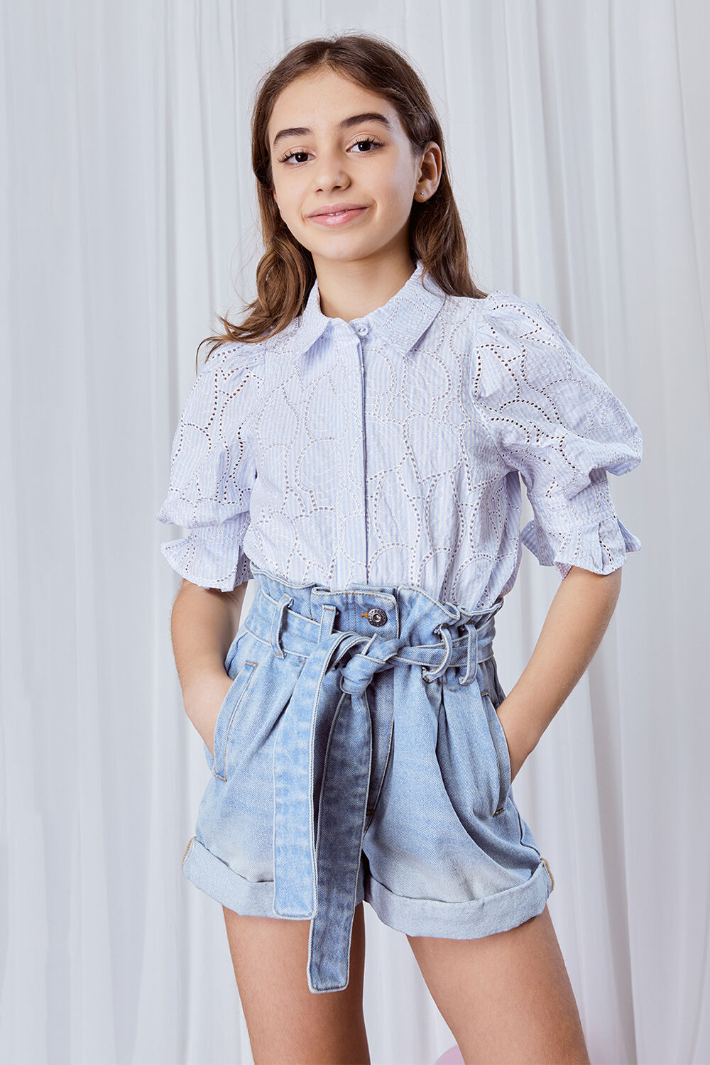 GIRLS MINI STRIPE SHIRT in colour GRAY DAWN