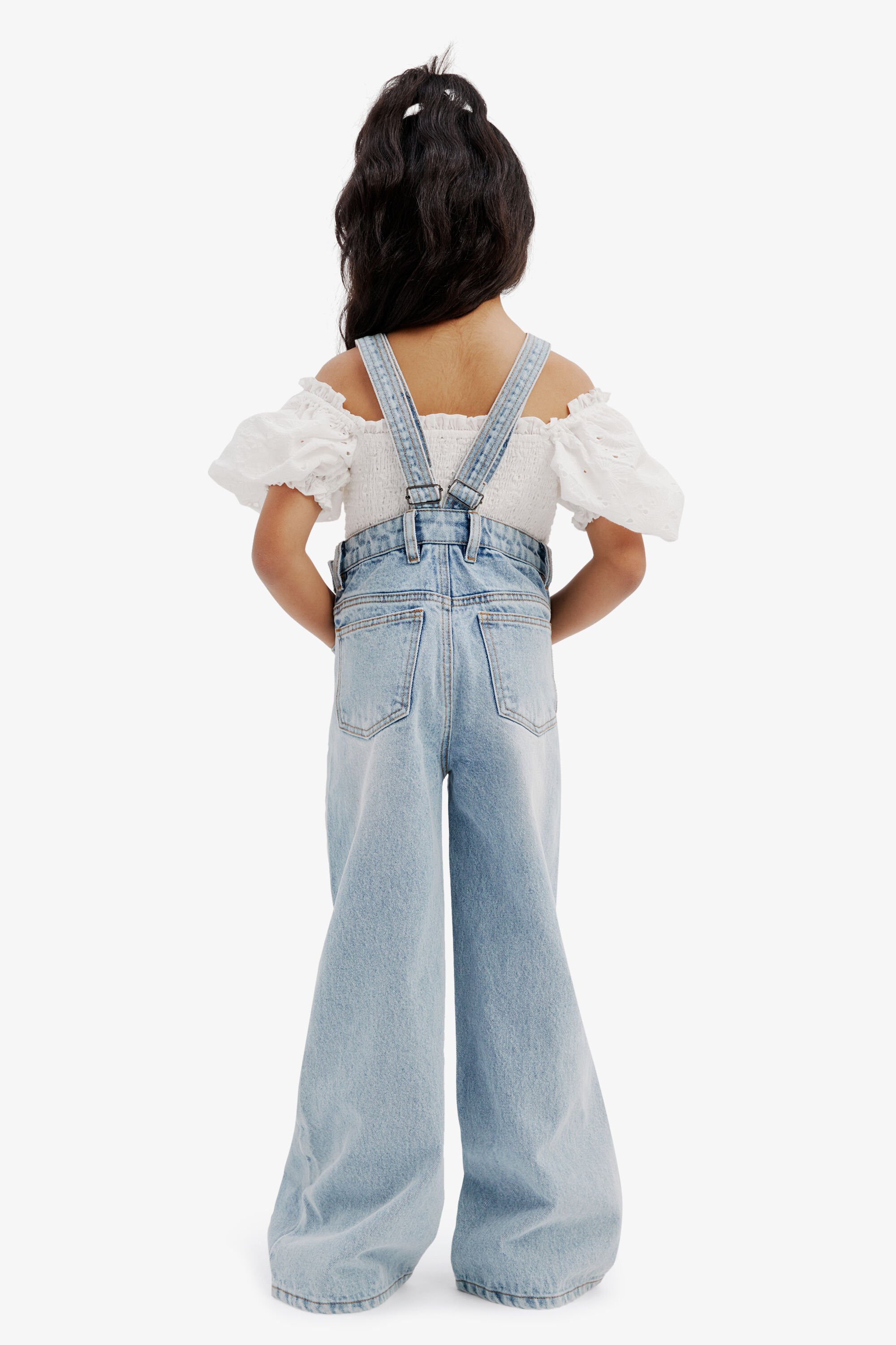 Girls Imogen Wide Leg Overalls In Light Wash Bardot Junior