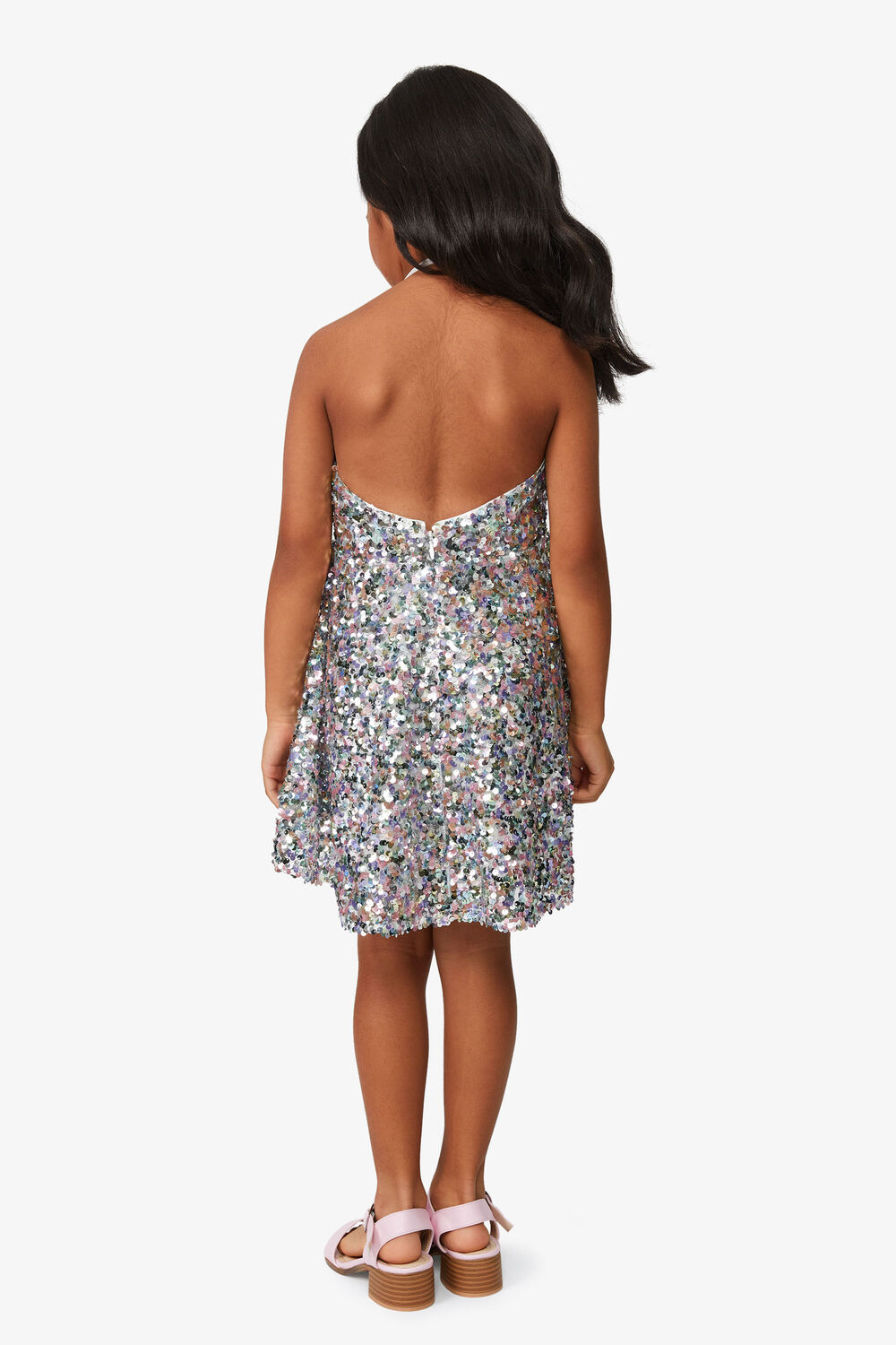 GIRLS SEQUIN HALTER DRESS in colour HOT PINK