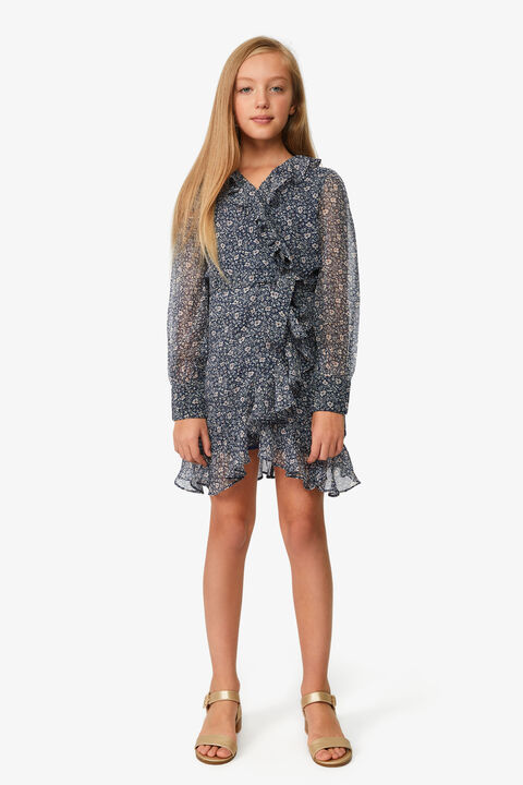 Girls ESTHER WRAP DITSY DRESS in colour DRESS BLUES