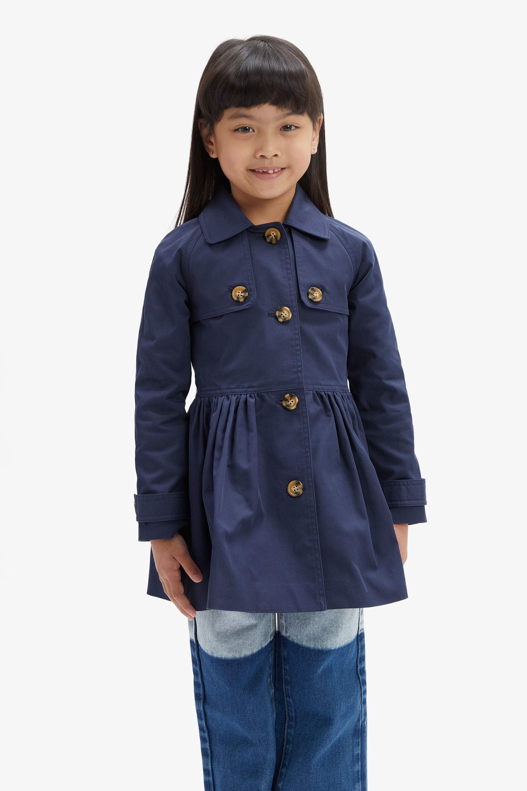 Girls Mia Classic Trench In Navy Bardot Junior