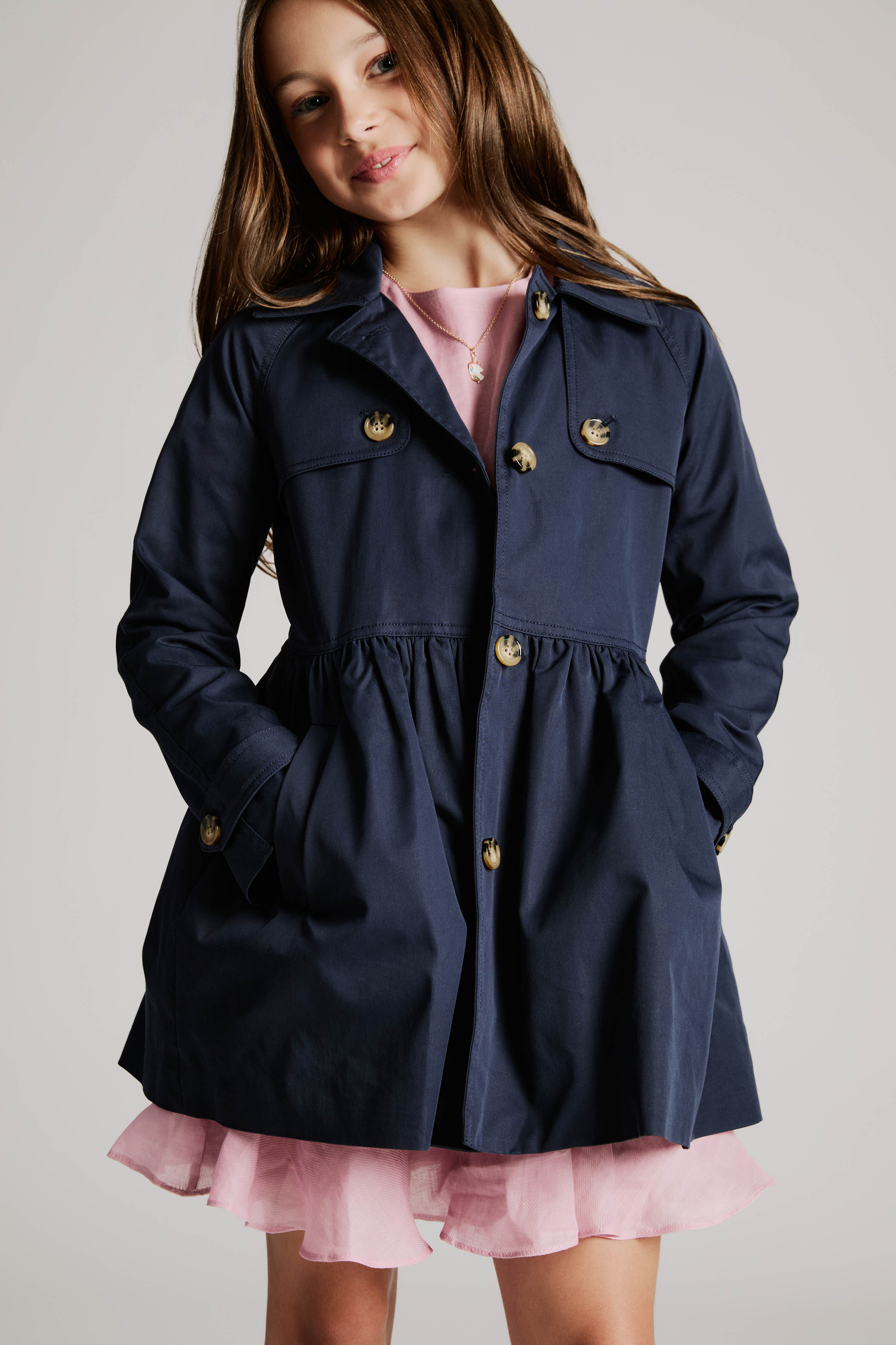 Girls Mia Classic Trench In Navy Bardot Junior