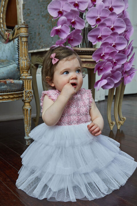 BABY GIRL INDIA BOUCLE DRESS in colour SACHET PINK