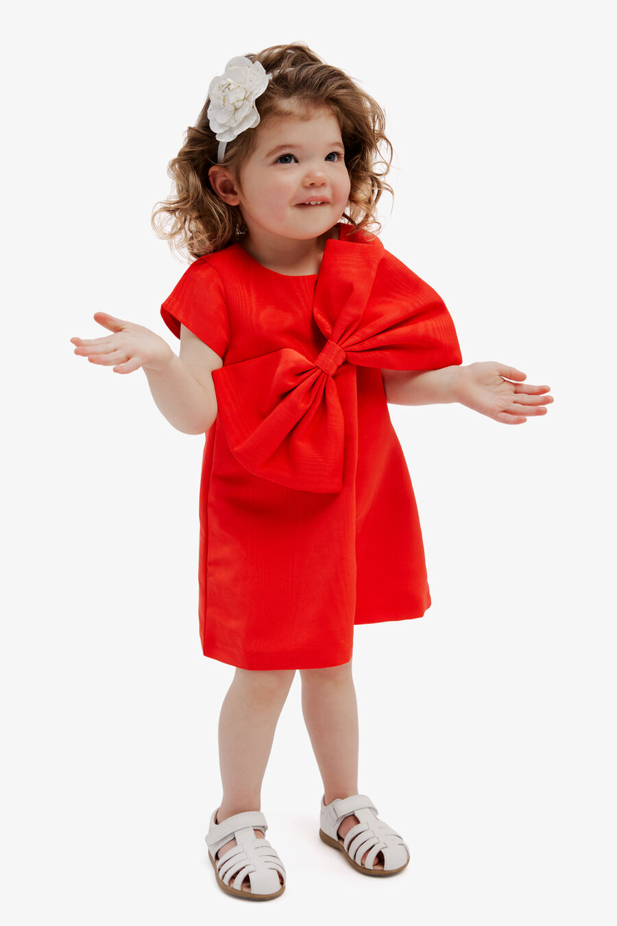 STEFANIA BOW MINI DRESS in colour FIRE RED