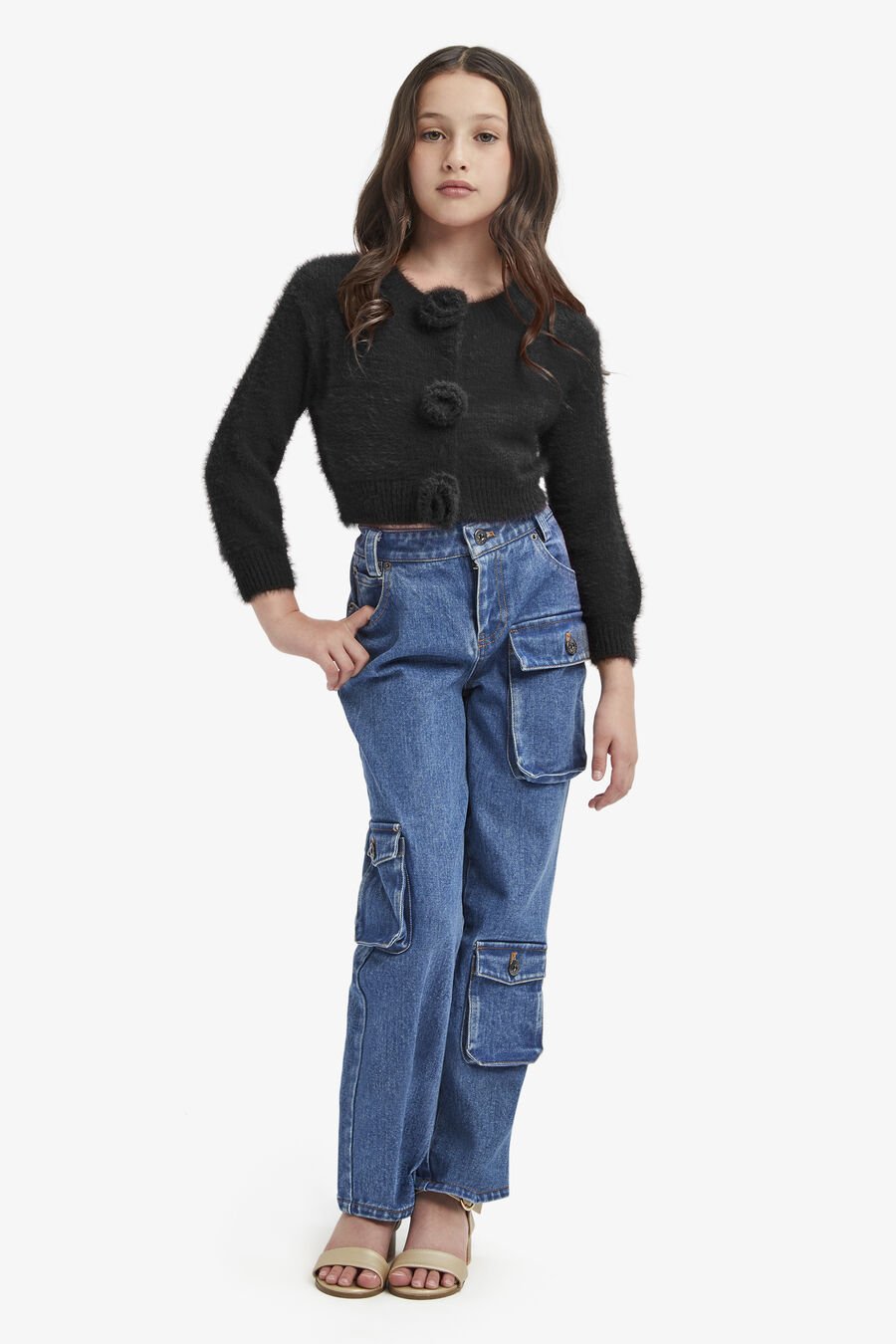 Girls Denim Cargo Pant