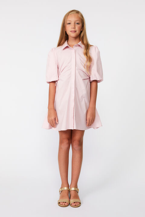 GIRLS CUT OUT MINI SHIRT DRESS in colour PETAL PINK