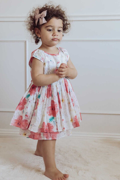 BABY GIRL BRIGHT FLORAL MINI DRESS in colour PURPLE ORCHID