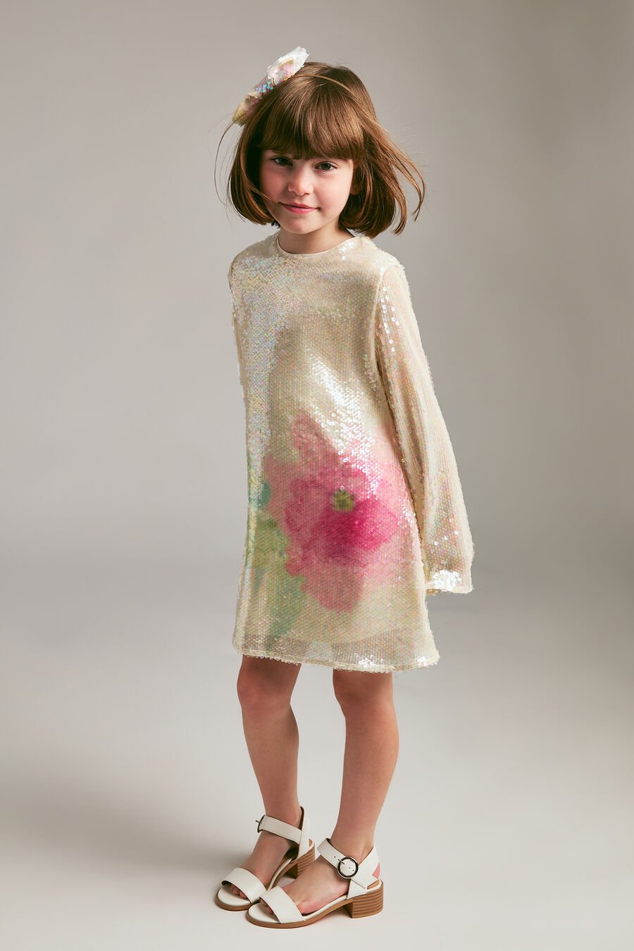 Girls Floral Sequin Dress