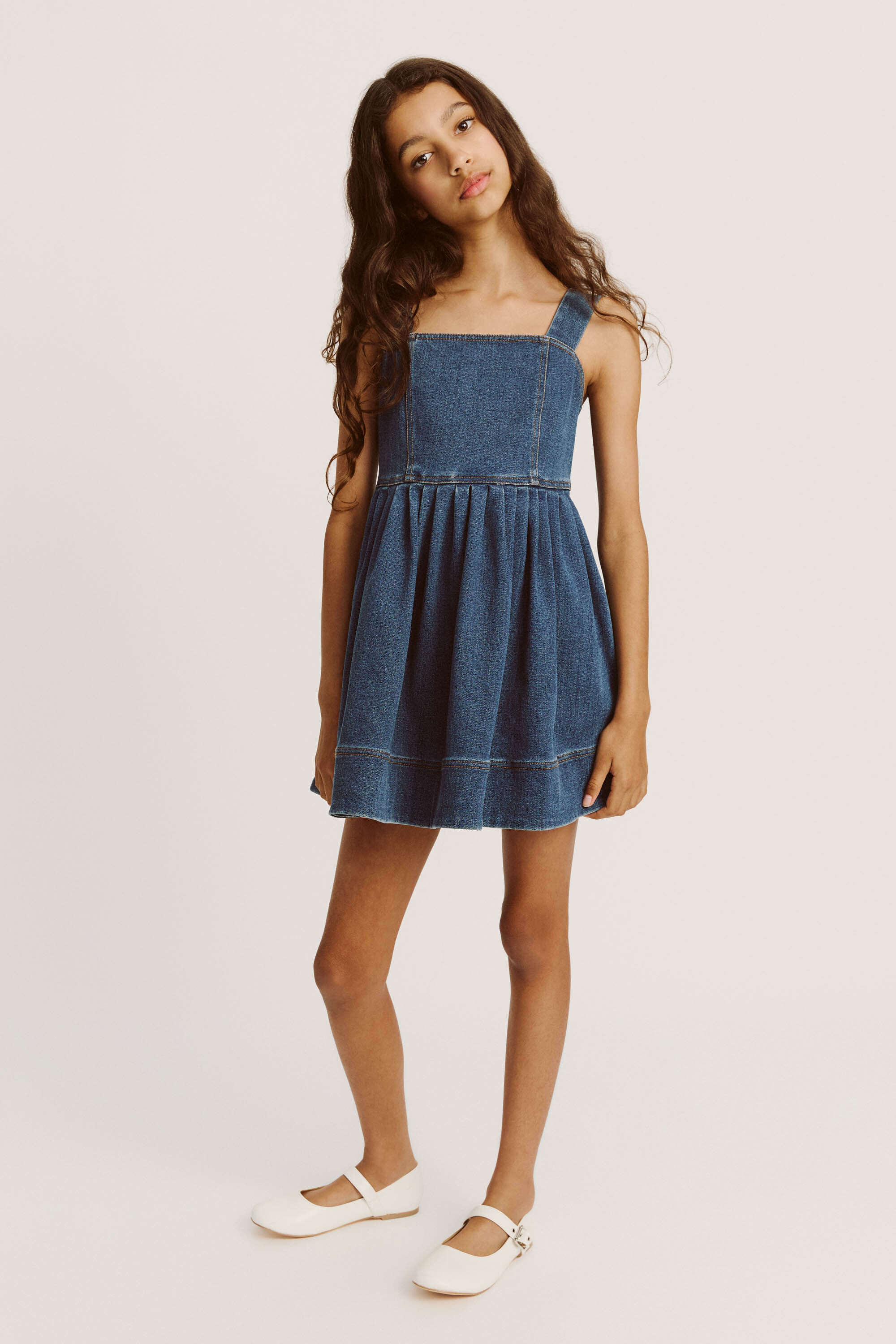 Girls Catalina Mini Denim Dress In Denim Blue | Bardot Junior