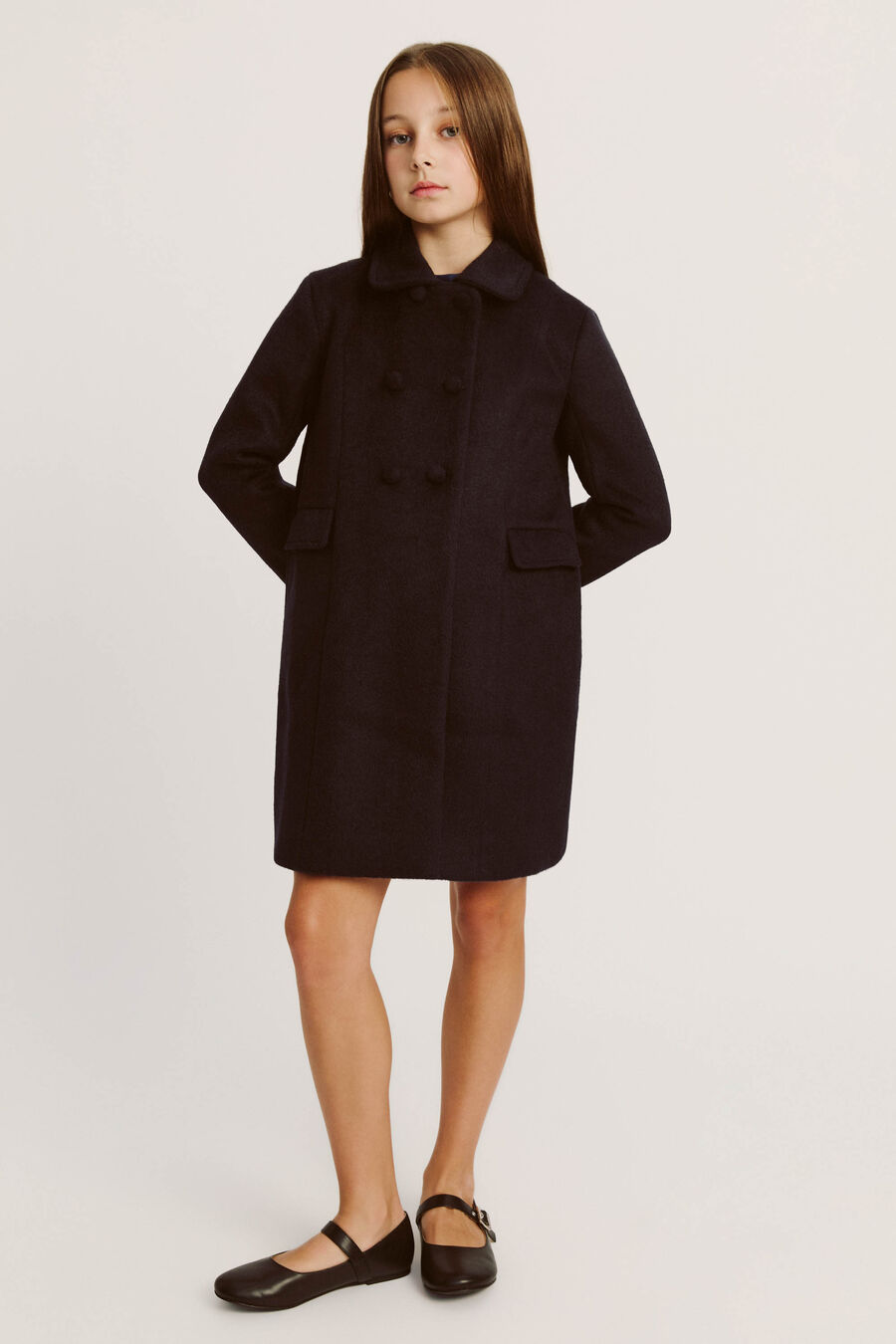 LEAH WOOL COAT in colour NAVY