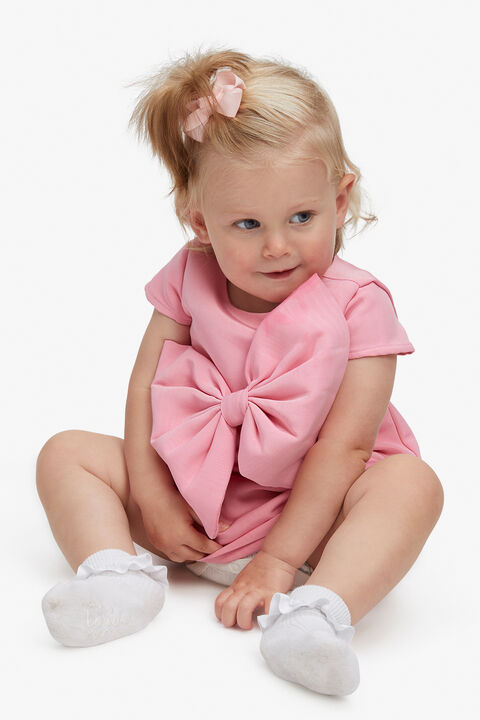 BABY GIRL STEFANIA BOW MINI DRESS in colour CHALK PINK