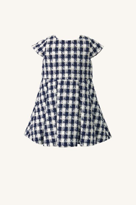 baby girl check boucle mini dress in navy check in colour DRESS BLUES