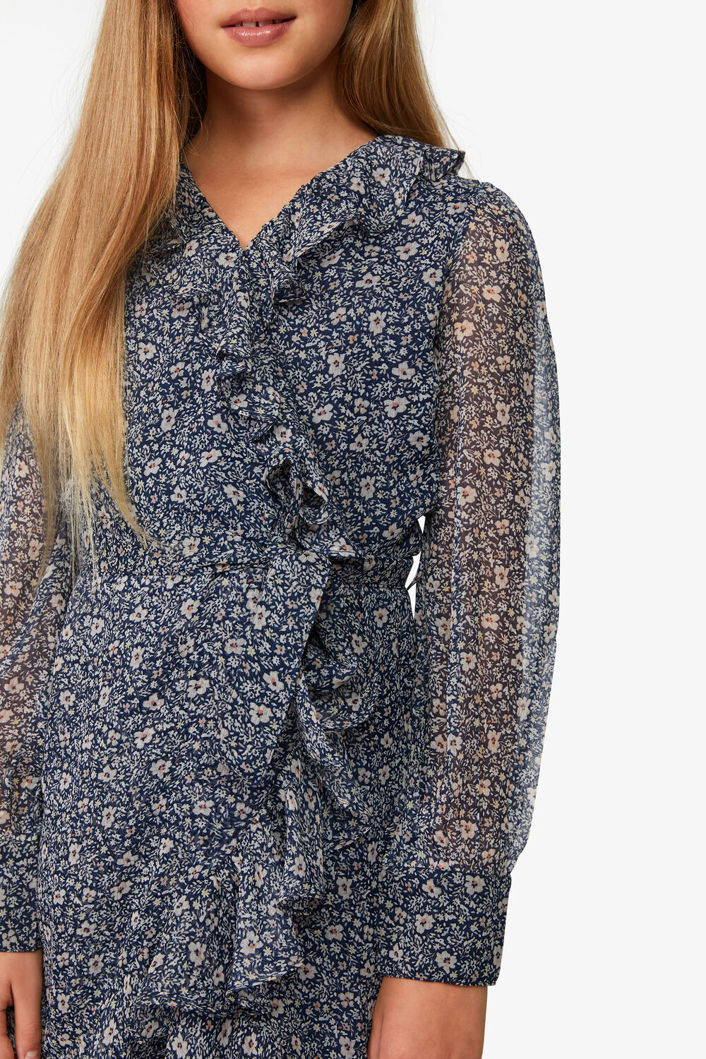 Girls ESTHER WRAP DITSY DRESS in colour DRESS BLUES