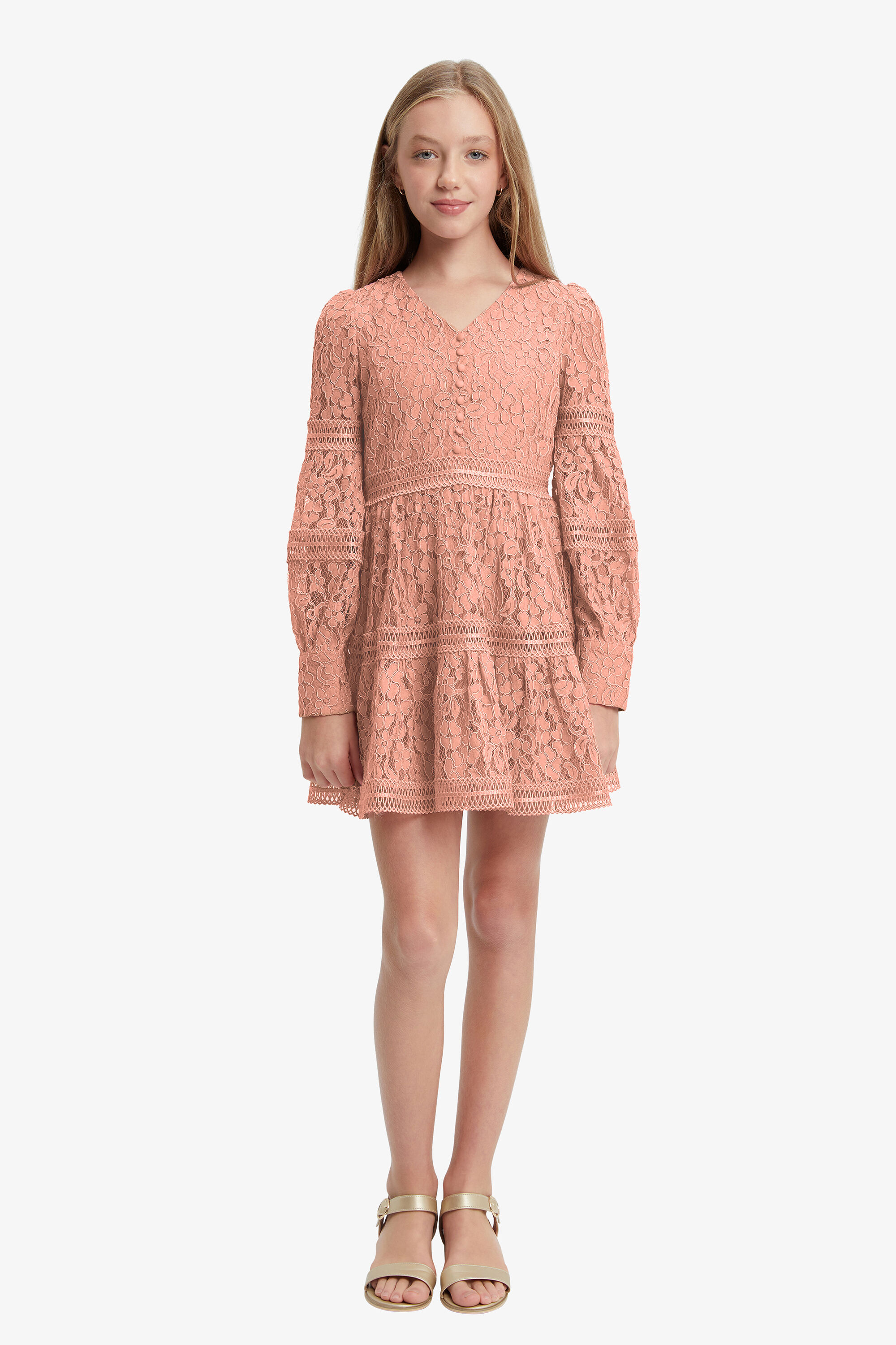 Girls Lennie Lace Dress In Peach Bardot Junior