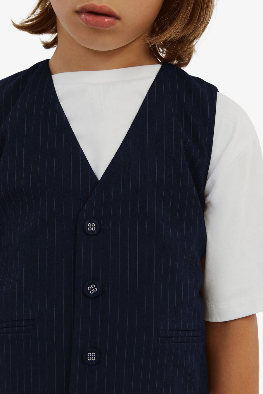CHARLES PIN STRIPE VEST in colour Navy Pinstripe