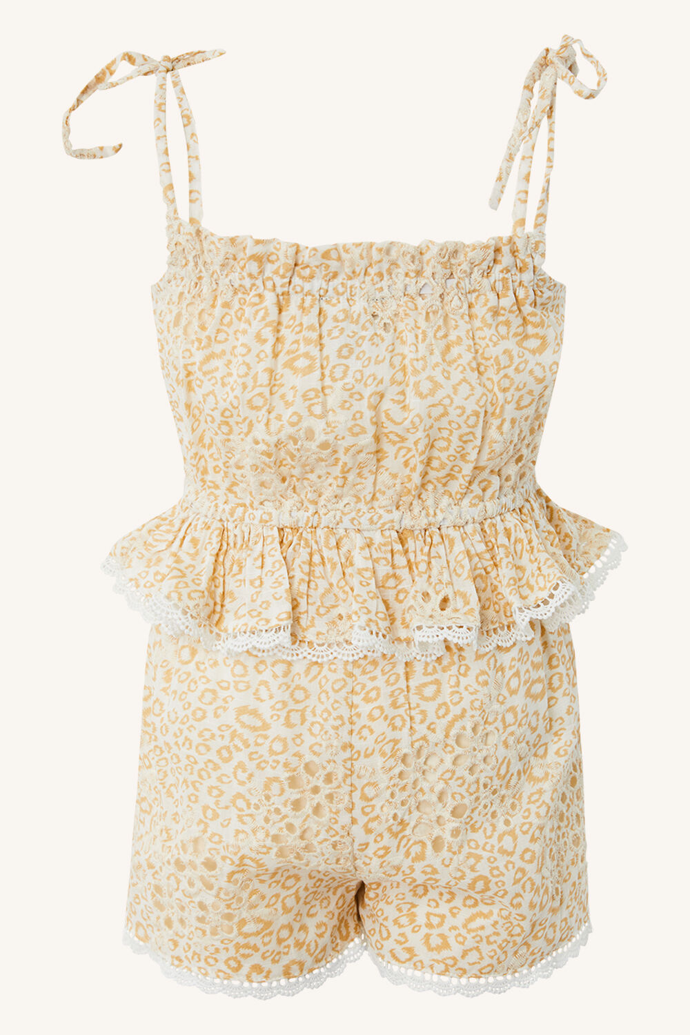 GIRLS LEOPARD TRIM ROMPER in colour CLOUD DANCER
